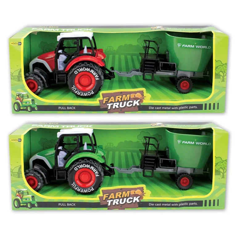 Die Cast Tractor with Trailer Pull Back